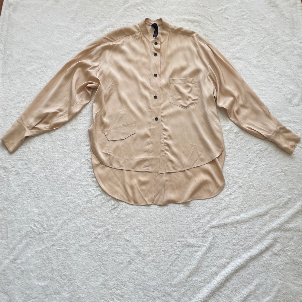 Petar Petrov Oversized Button Back Viscose Shirt Beige‎ SS 2019 Size 42 / L